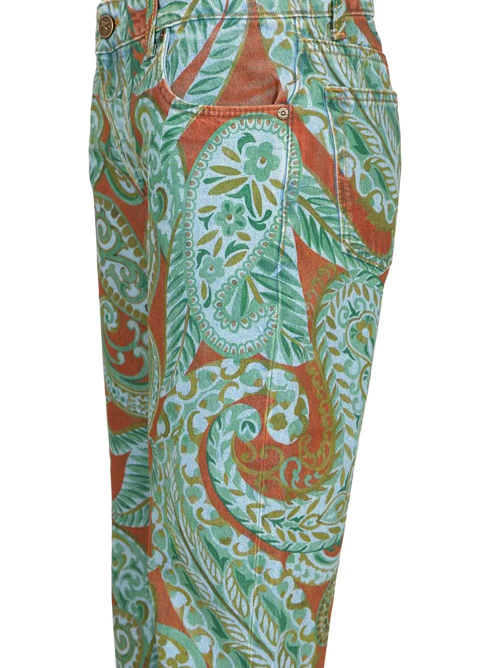 Flared Jeans With All-Over Paisley Motif