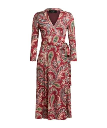 V-Neck Paisley-Print Midi Dress