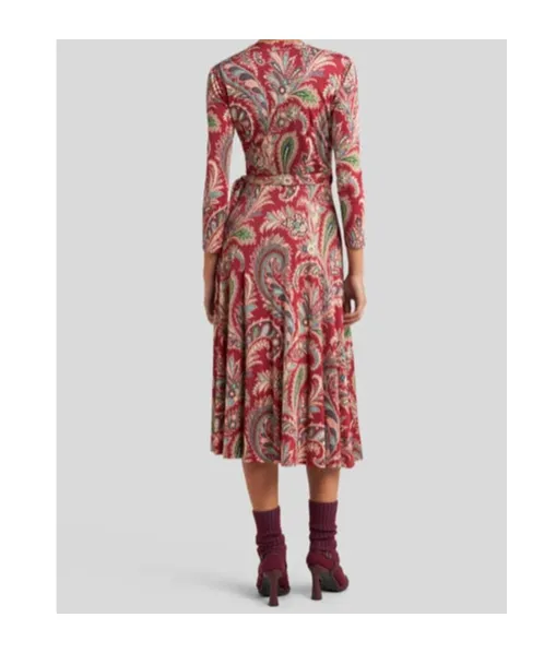 V-Neck Paisley-Print Midi Dress