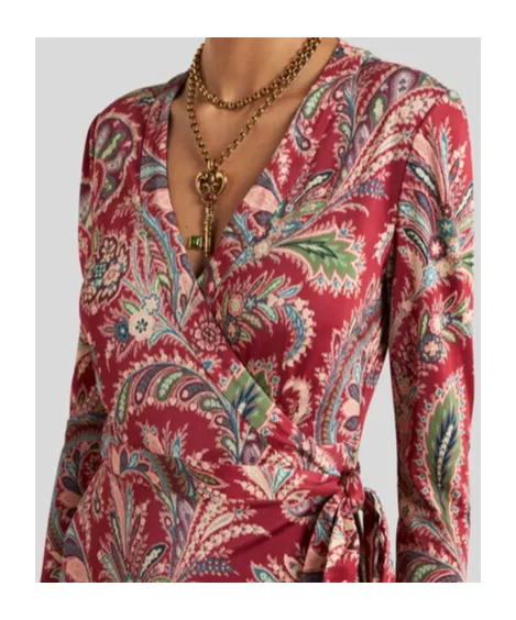 V-Neck Paisley-Print Midi Dress