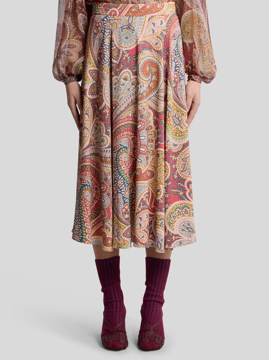Paisley Midi Skirt In Envers Satin