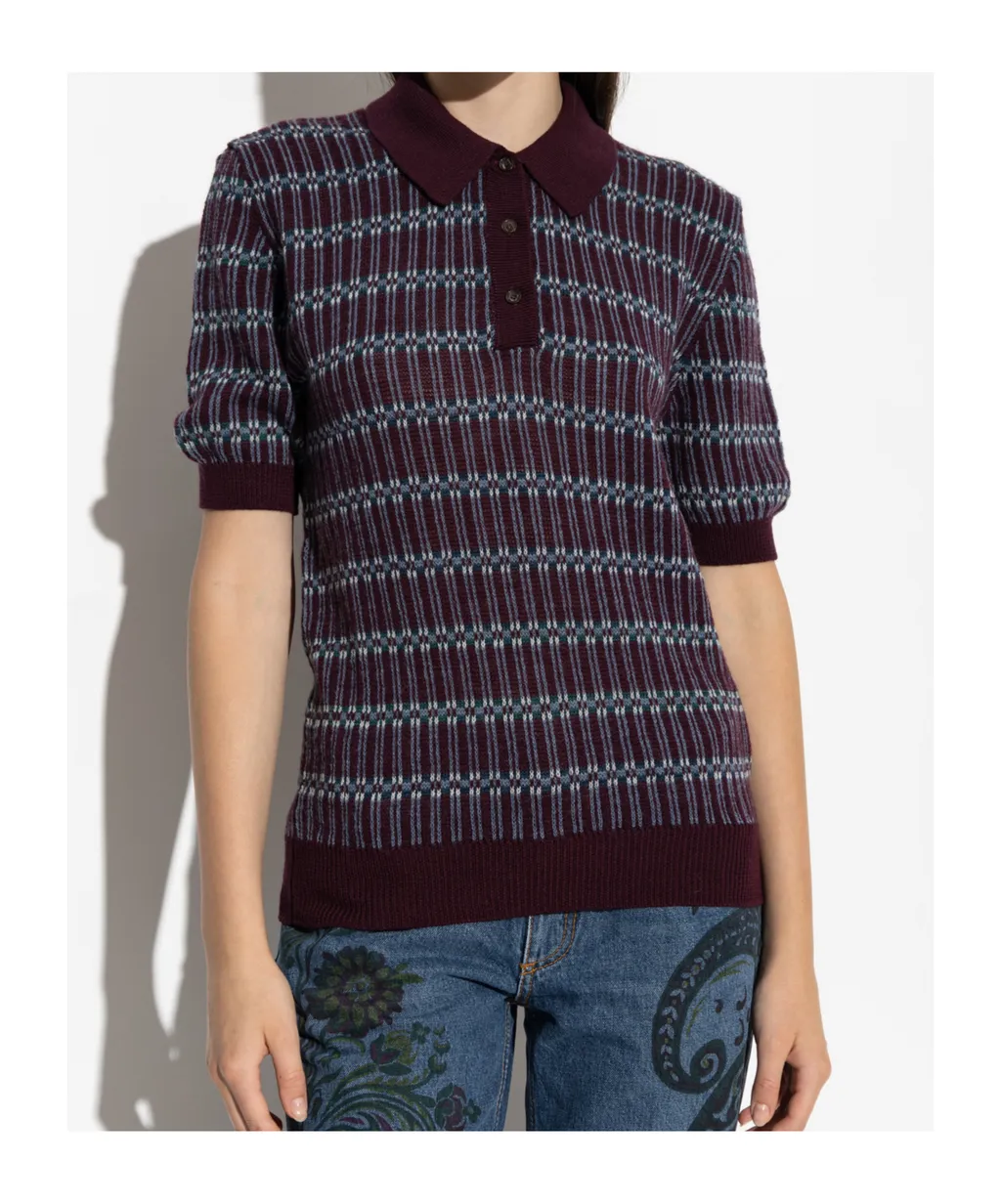 Short Sleeved Striped Knitted Polo Shirt