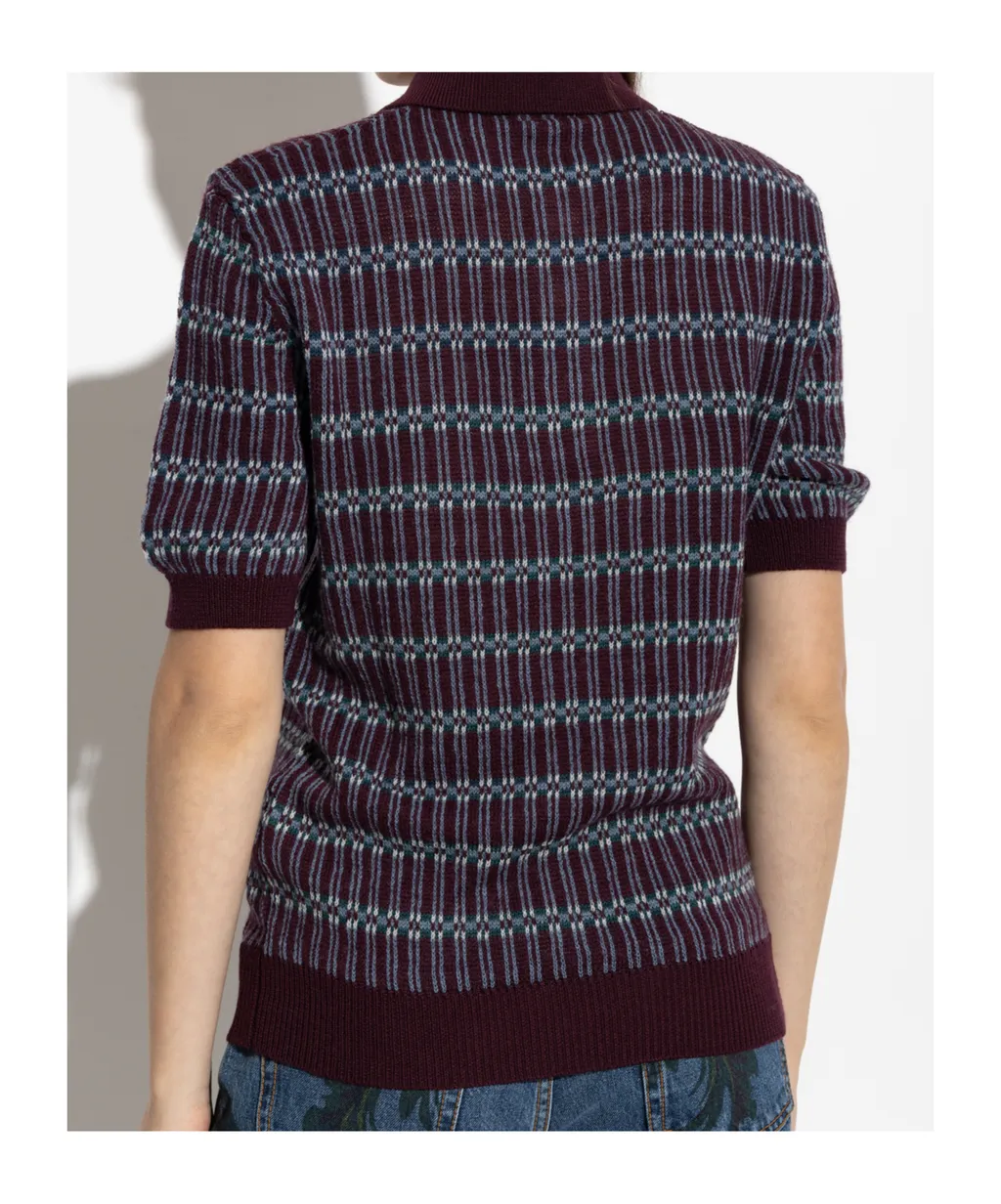 Short Sleeved Striped Knitted Polo Shirt