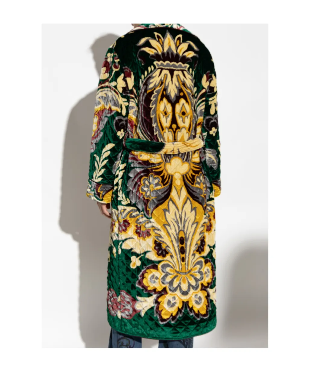 Graphic Printed Belted Velvet Coat