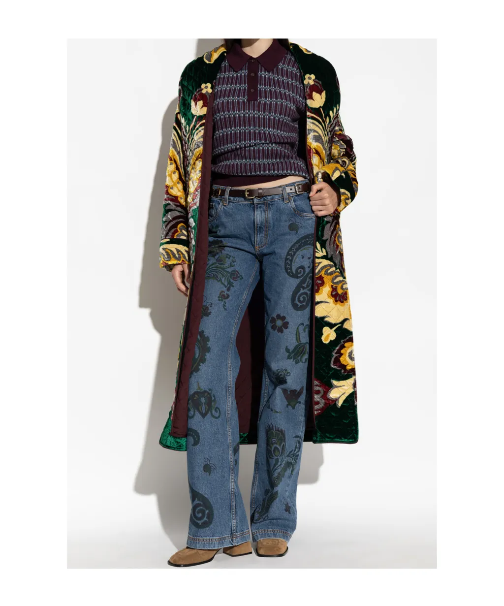 Graphic Printed Belted Velvet Coat