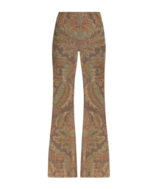 Paisley Printed Lurex Thread Flared Trousers