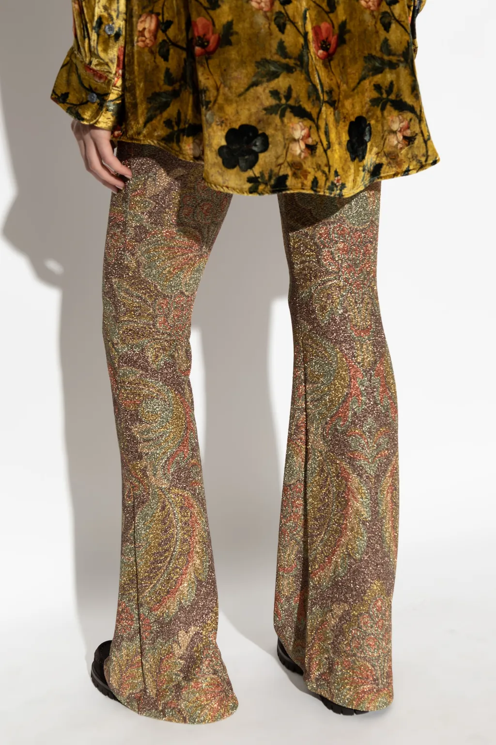 Paisley Printed Lurex Thread Flared Trousers