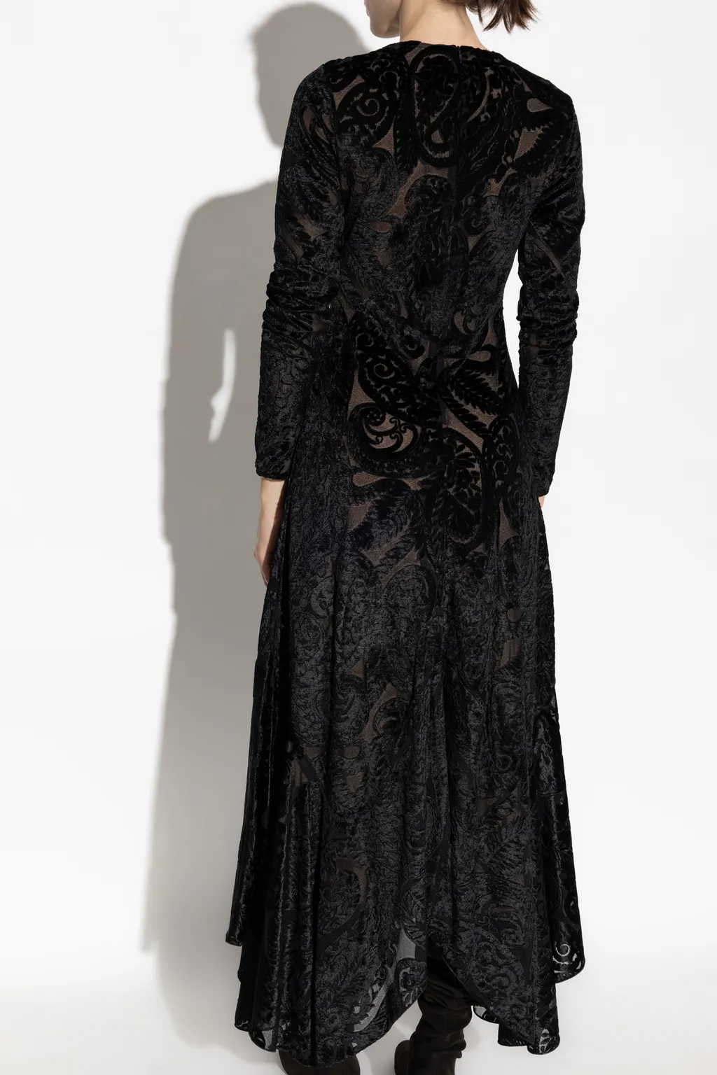 Crewneck Long-Sleeved Velvet Dress