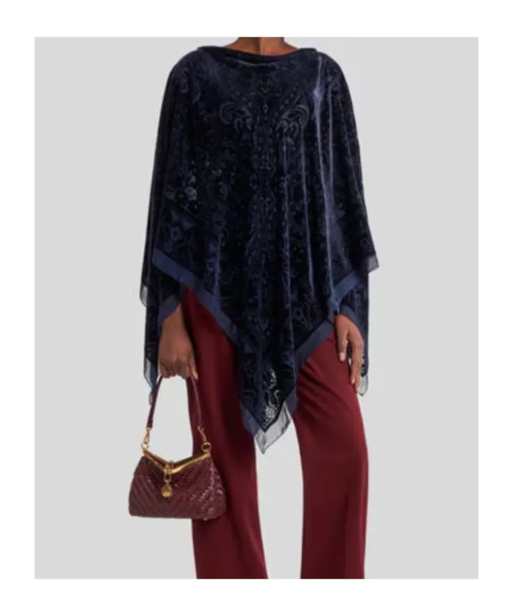 Paisley Triangular-Hem Velvet Poncho