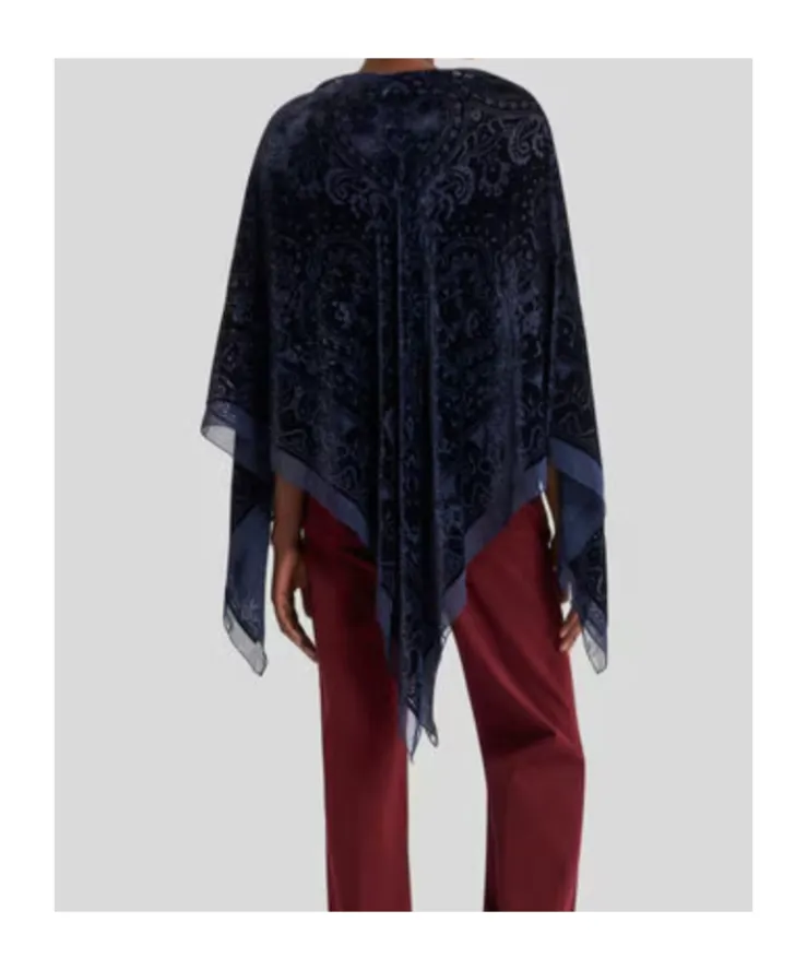 Paisley Triangular-Hem Velvet Poncho