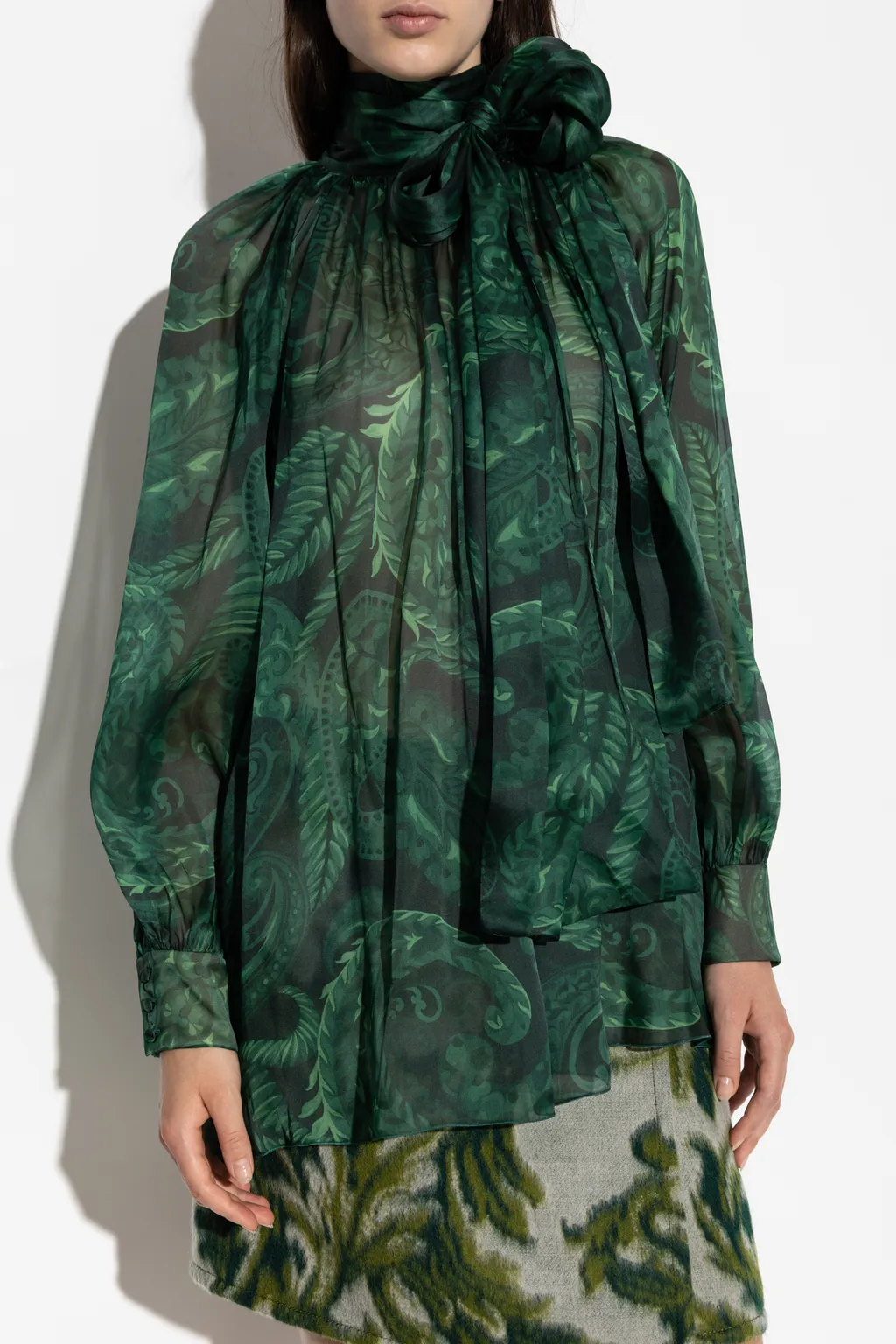 All-Over Patterned Bow Detailed Blouse