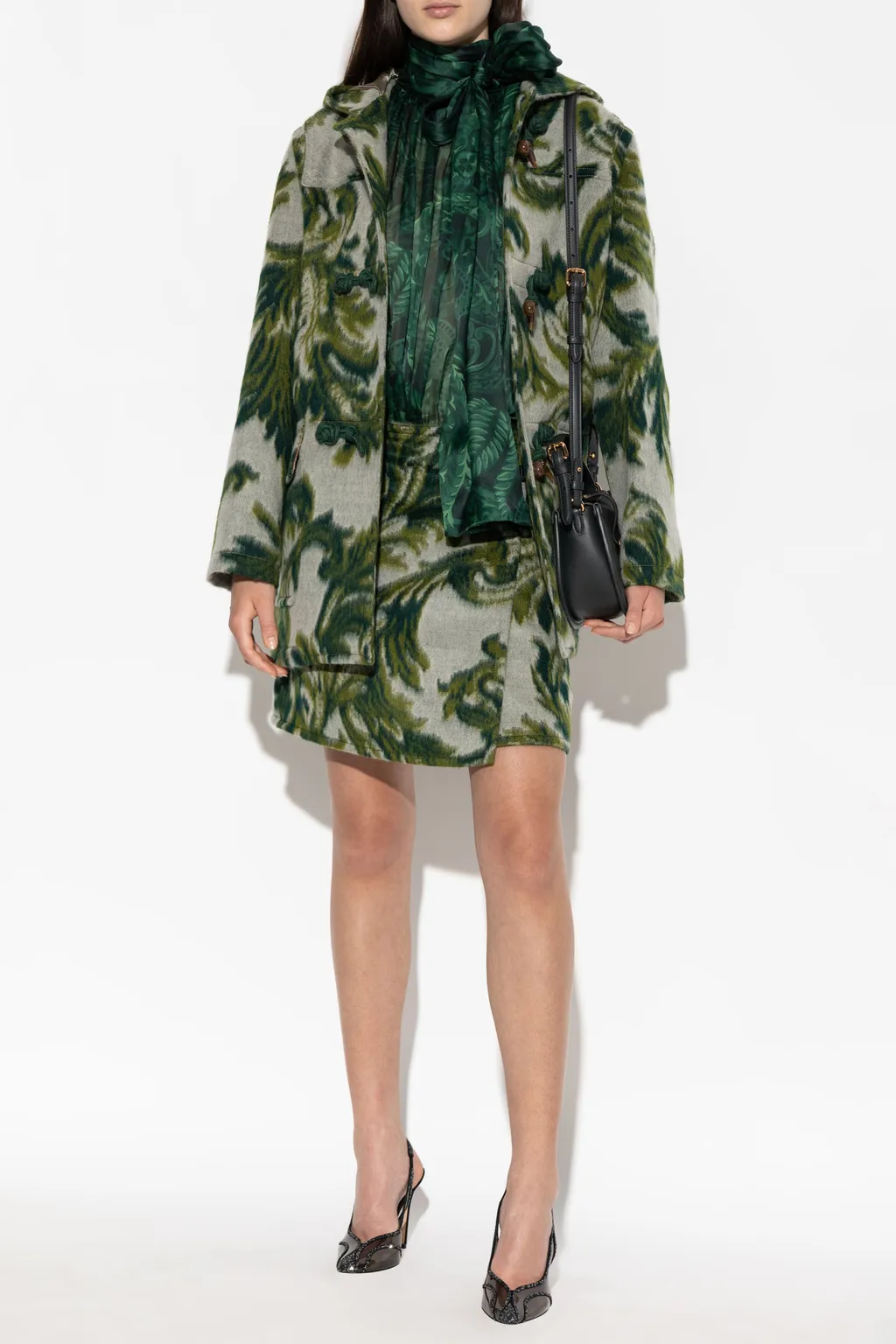 Leaf Printed Wrap Around Mini Skirt