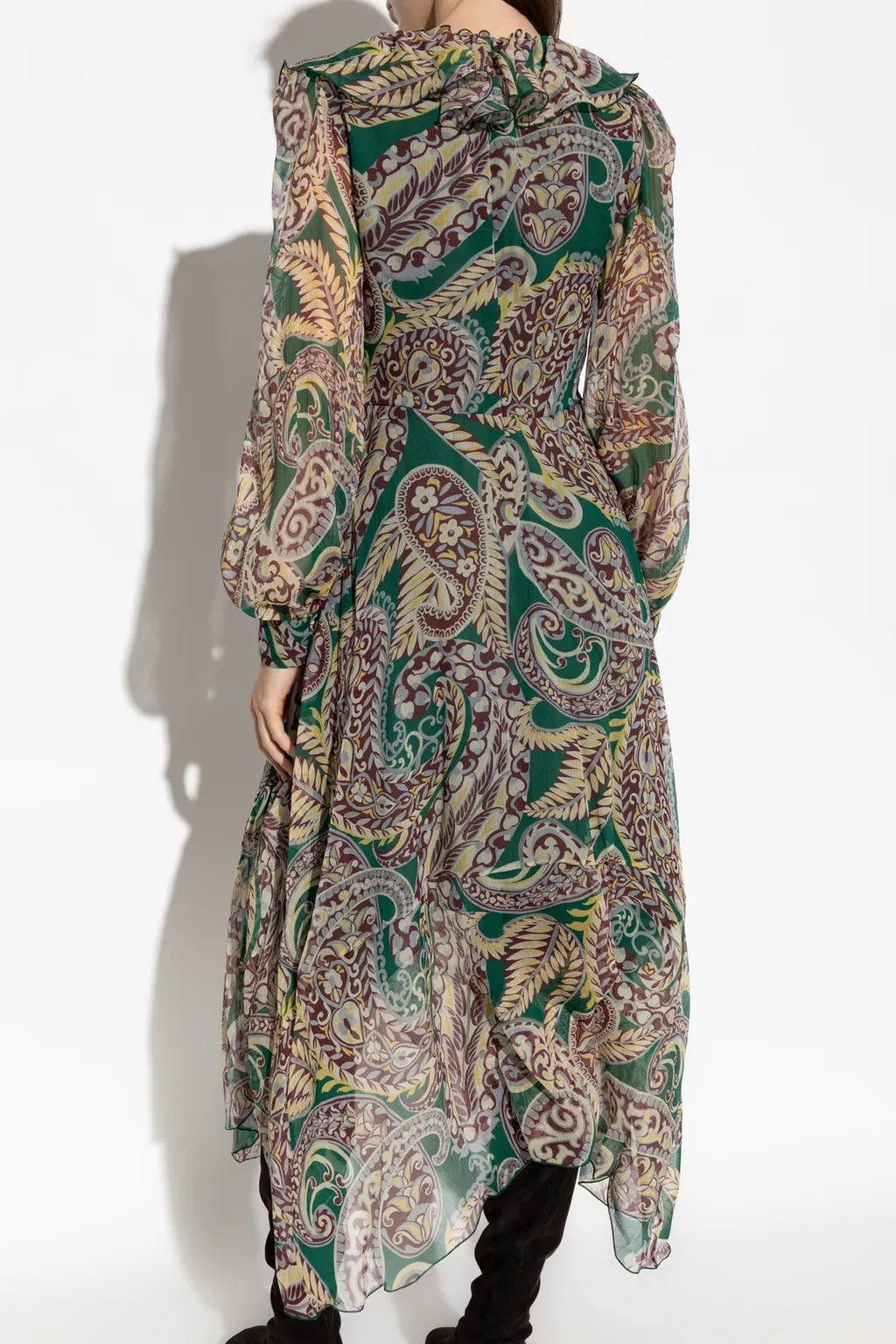 Long Silk Crepon Dress With Paisley Motif
