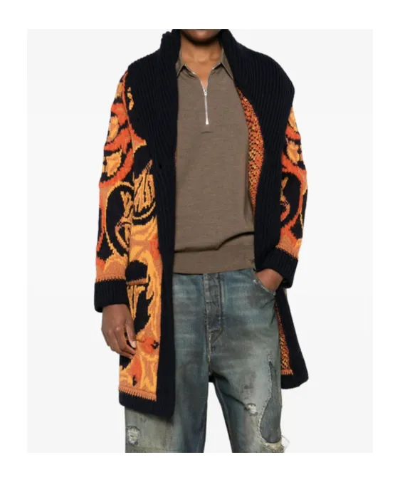Floral-Pattern Knitted Cardigan