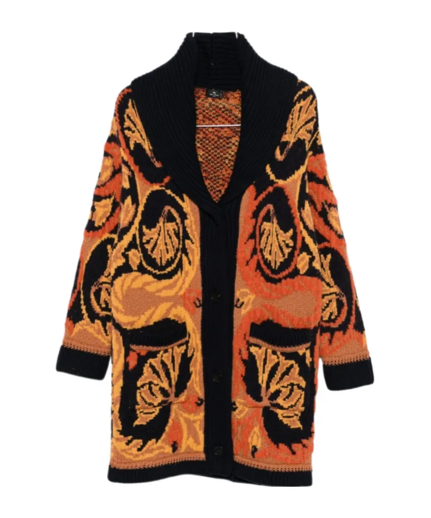 Floral-Pattern Knitted Cardigan