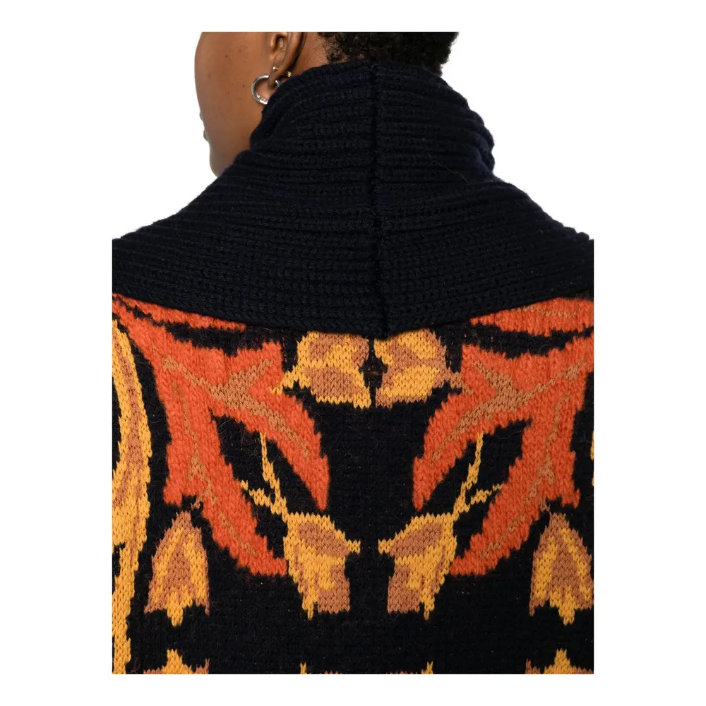 Floral-Pattern Knitted Cardigan