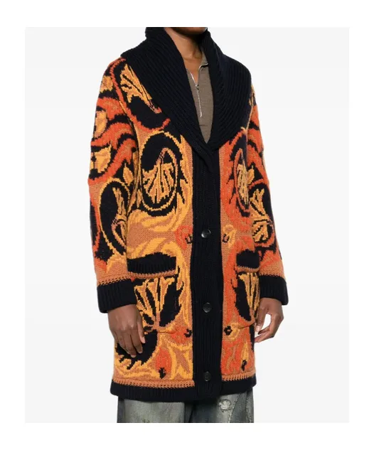 Floral-Pattern Knitted Cardigan