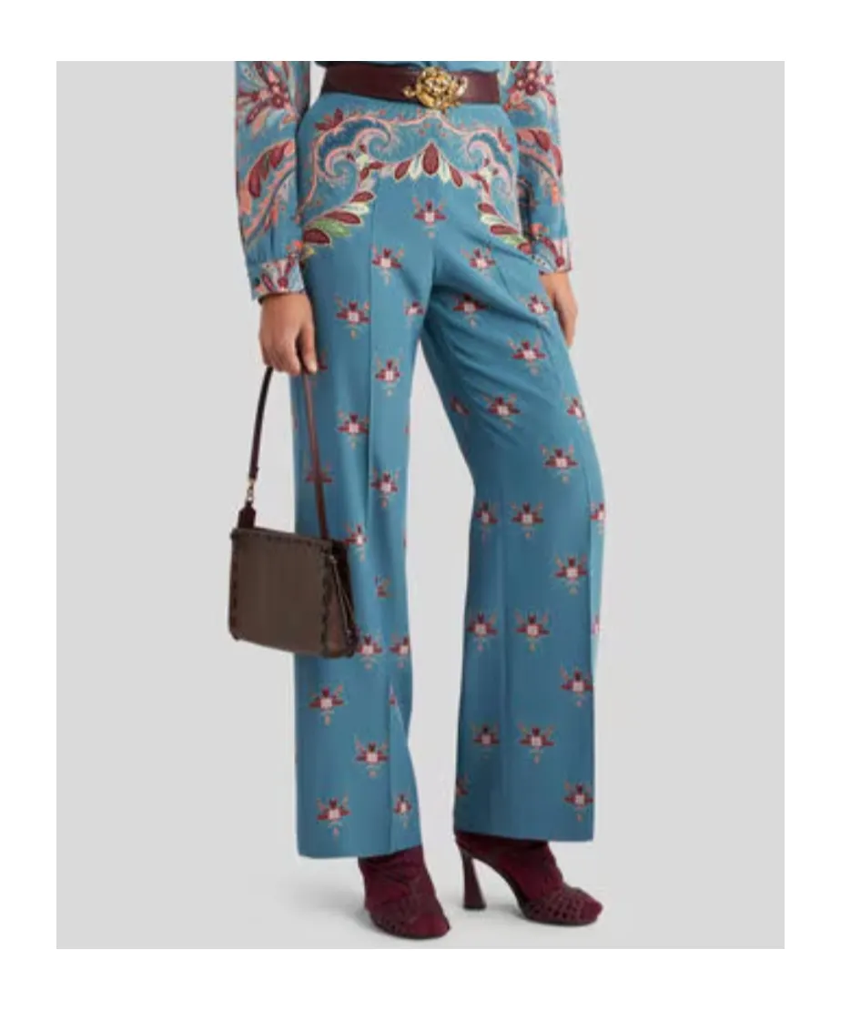 Silk Trousers With Placed Print