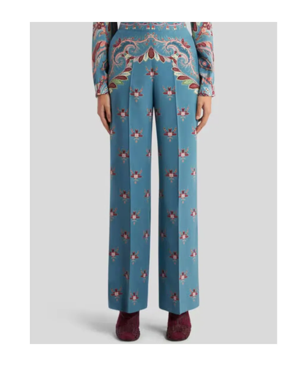 Silk Trousers With Placed Print