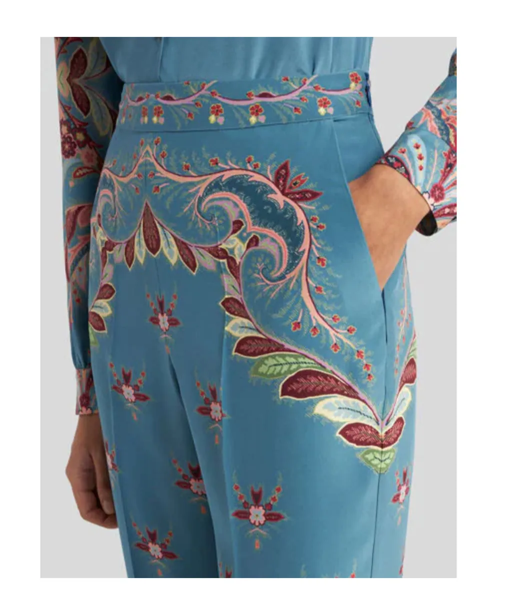 Silk Trousers With Placed Print