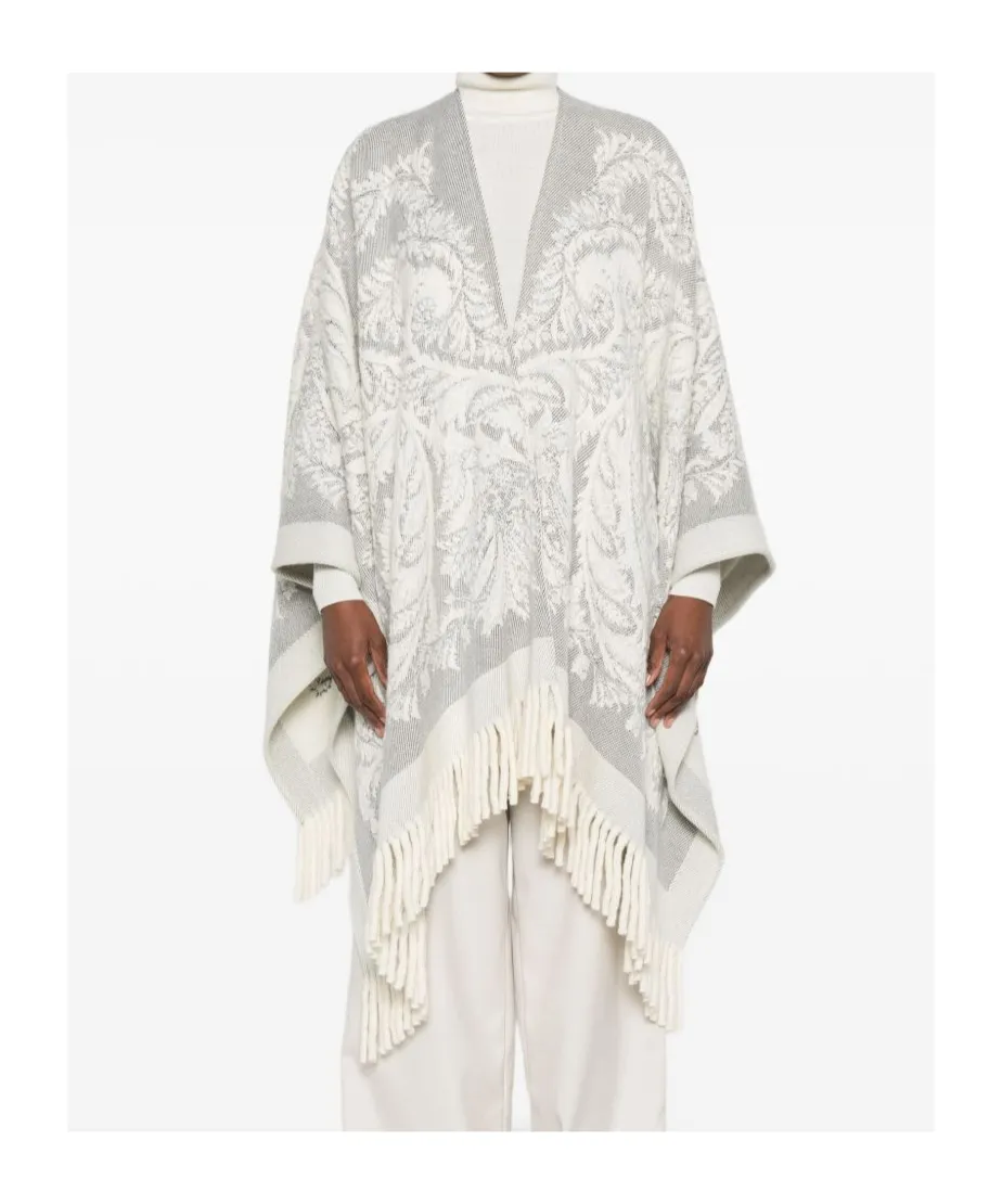 Paisley-Pattern Fringed Poncho