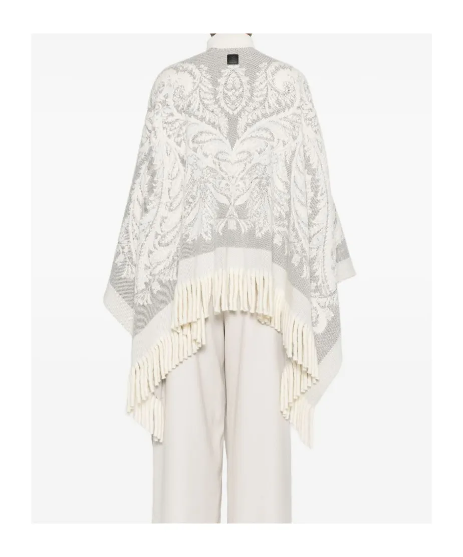 Paisley-Pattern Fringed Poncho