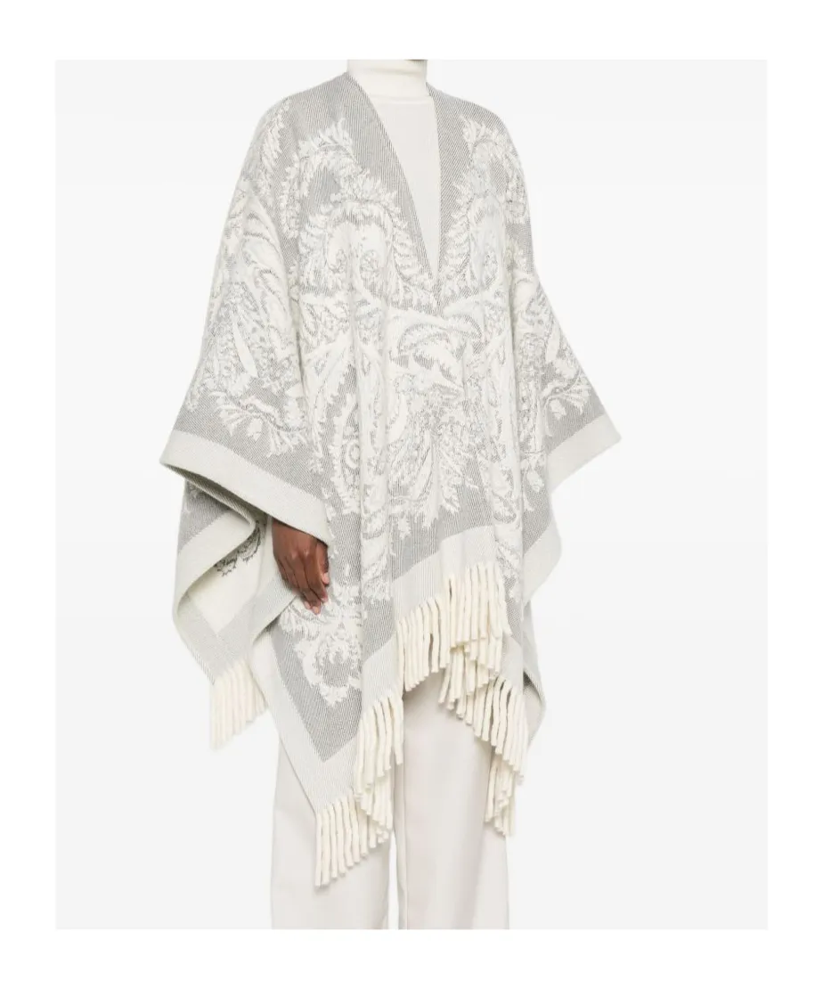 Paisley-Pattern Fringed Poncho