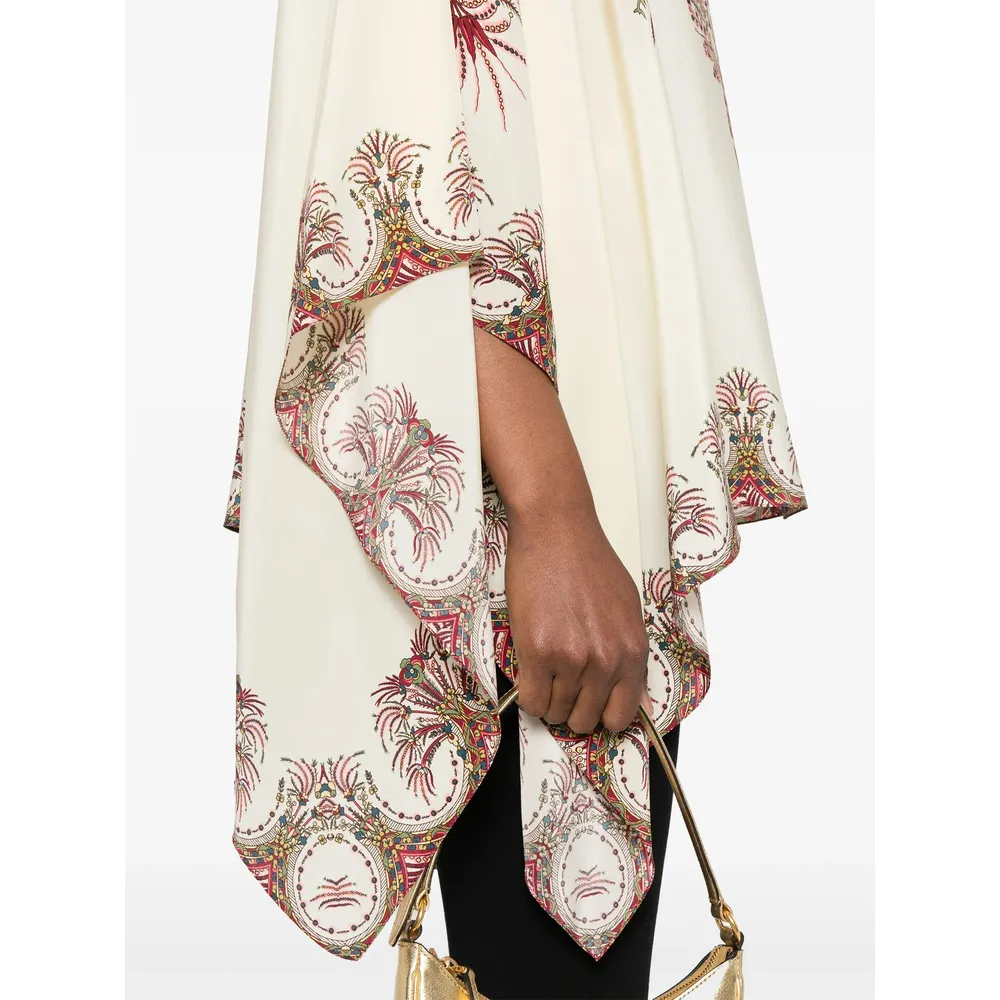 Silk Poncho Top With Placed Print