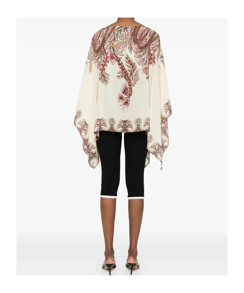 Silk Poncho Top With Placed Print