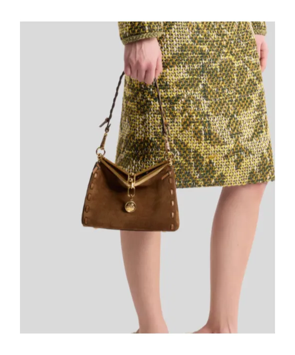 Small Suede Vela Bag With Threading