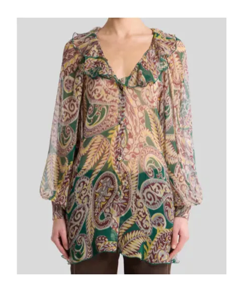 Paisley Printed Ruffled V-Neck Shirt