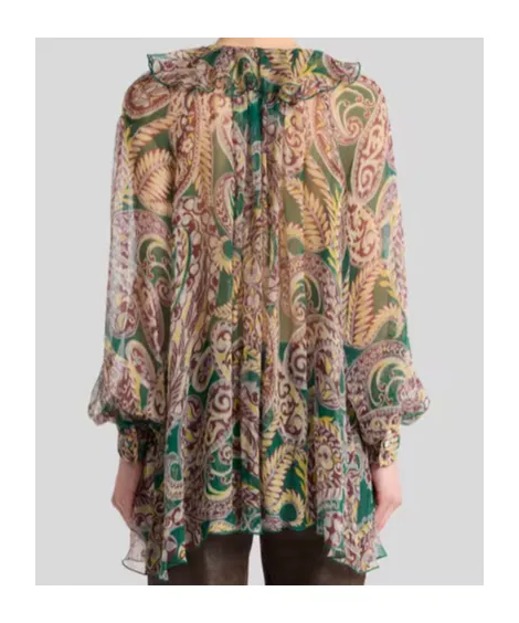 Paisley Printed Ruffled V-Neck Shirt
