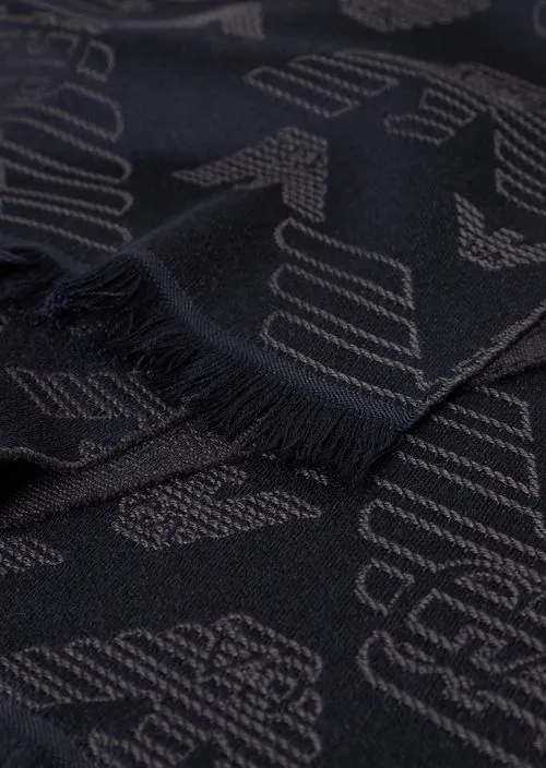 Logo Embroidered Frayed Edge Knitted Scarf