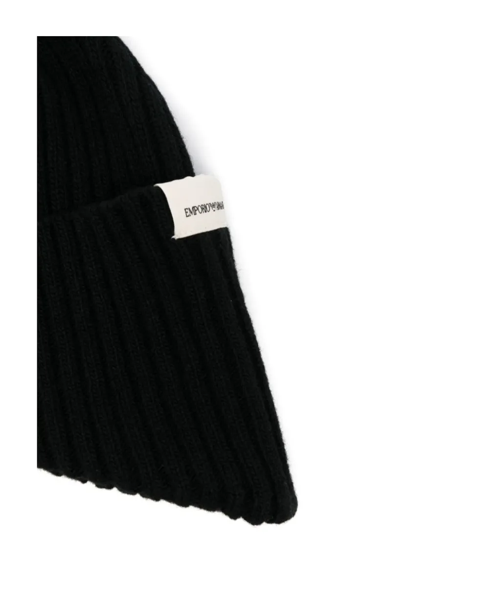 Logo Patch Ribbed-Knit Beanie