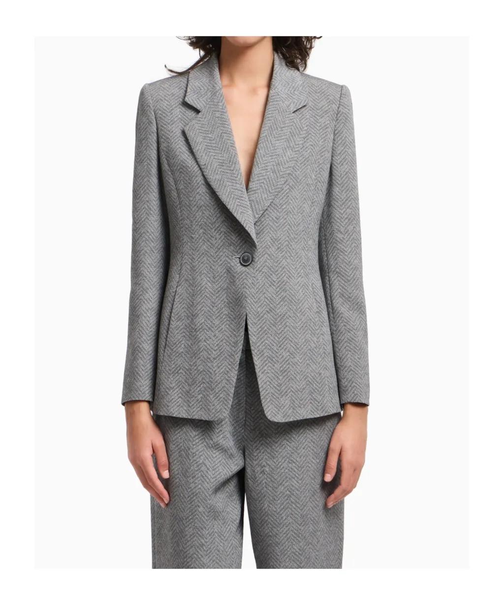 Herringbone Single-Breasted Blazer