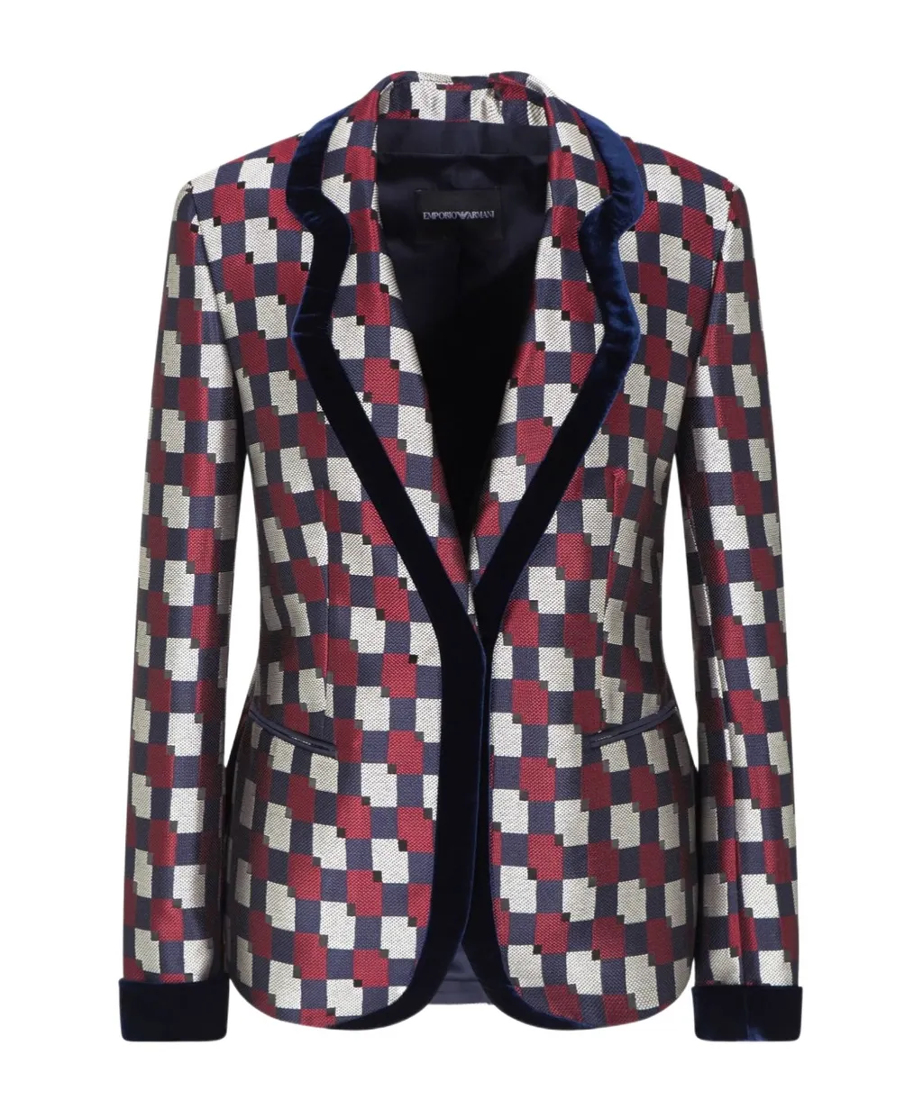 Pattern-Printed Single-Breasted Blazer