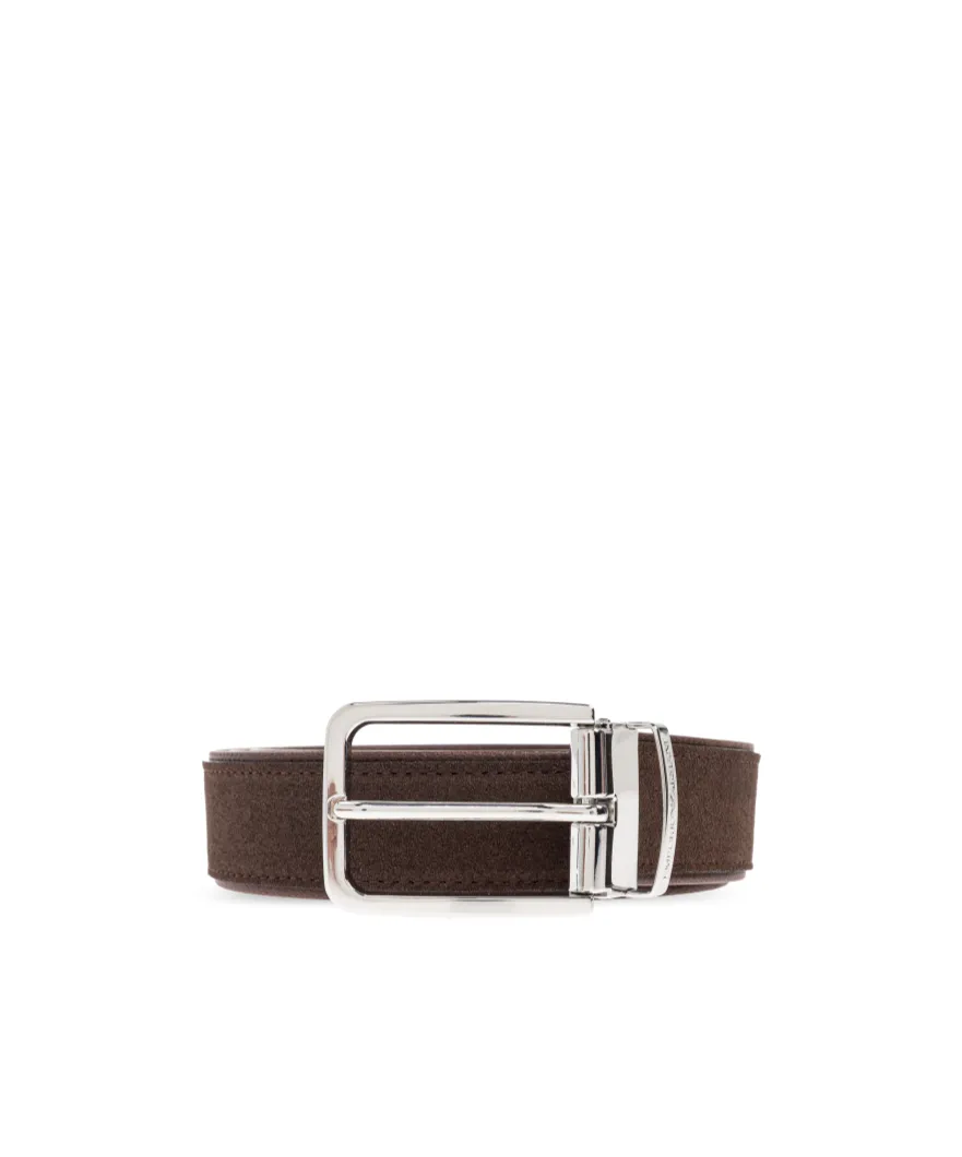 Rectangle-Buckle Suede-Leather Belt