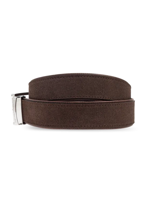 Rectangle-Buckle Suede-Leather Belt
