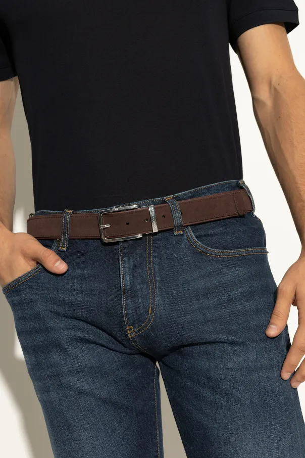 Rectangle-Buckle Suede-Leather Belt