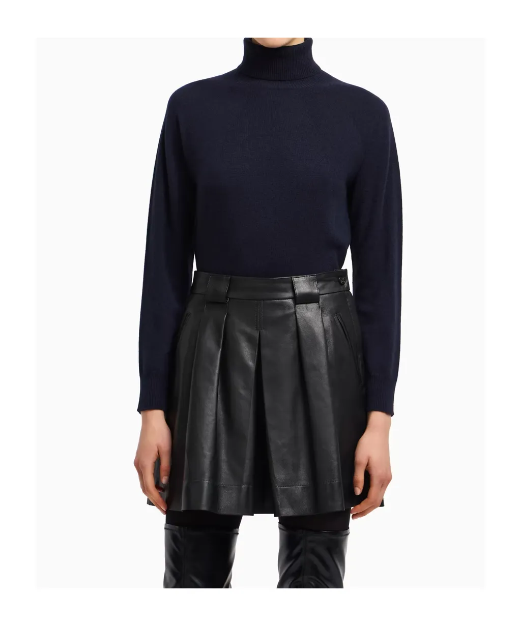 Pleated Leather Mini Skirt