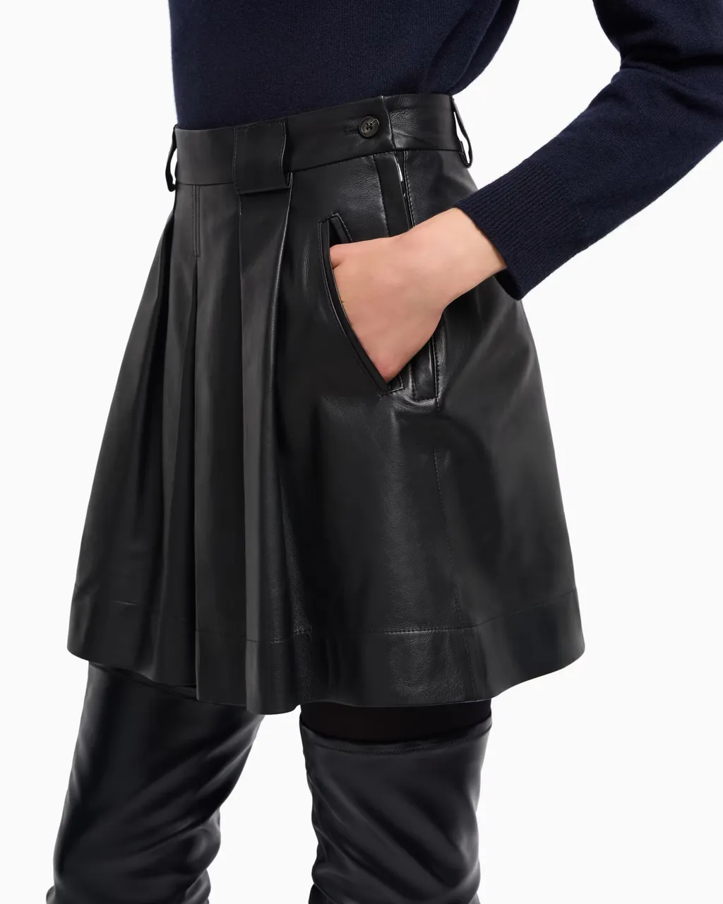 Pleated Leather Mini Skirt