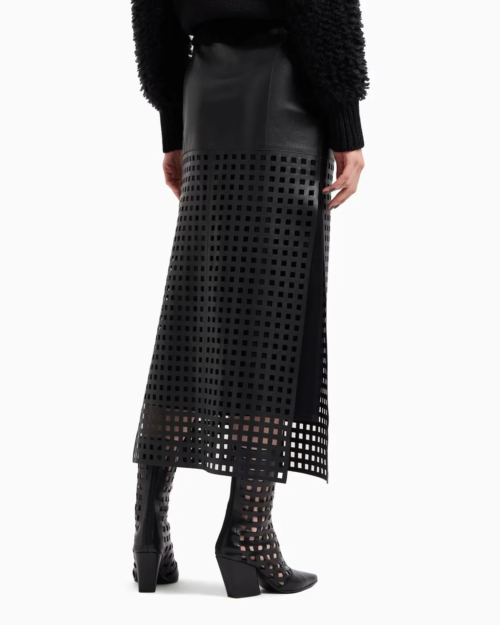 Leather Grid-Pattern Skirt