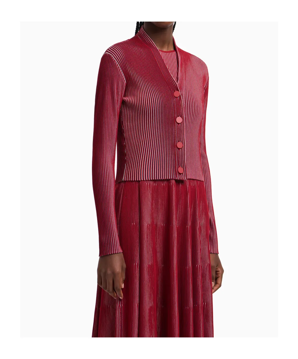 Plated-Effect Kfb Fabric Cardigan