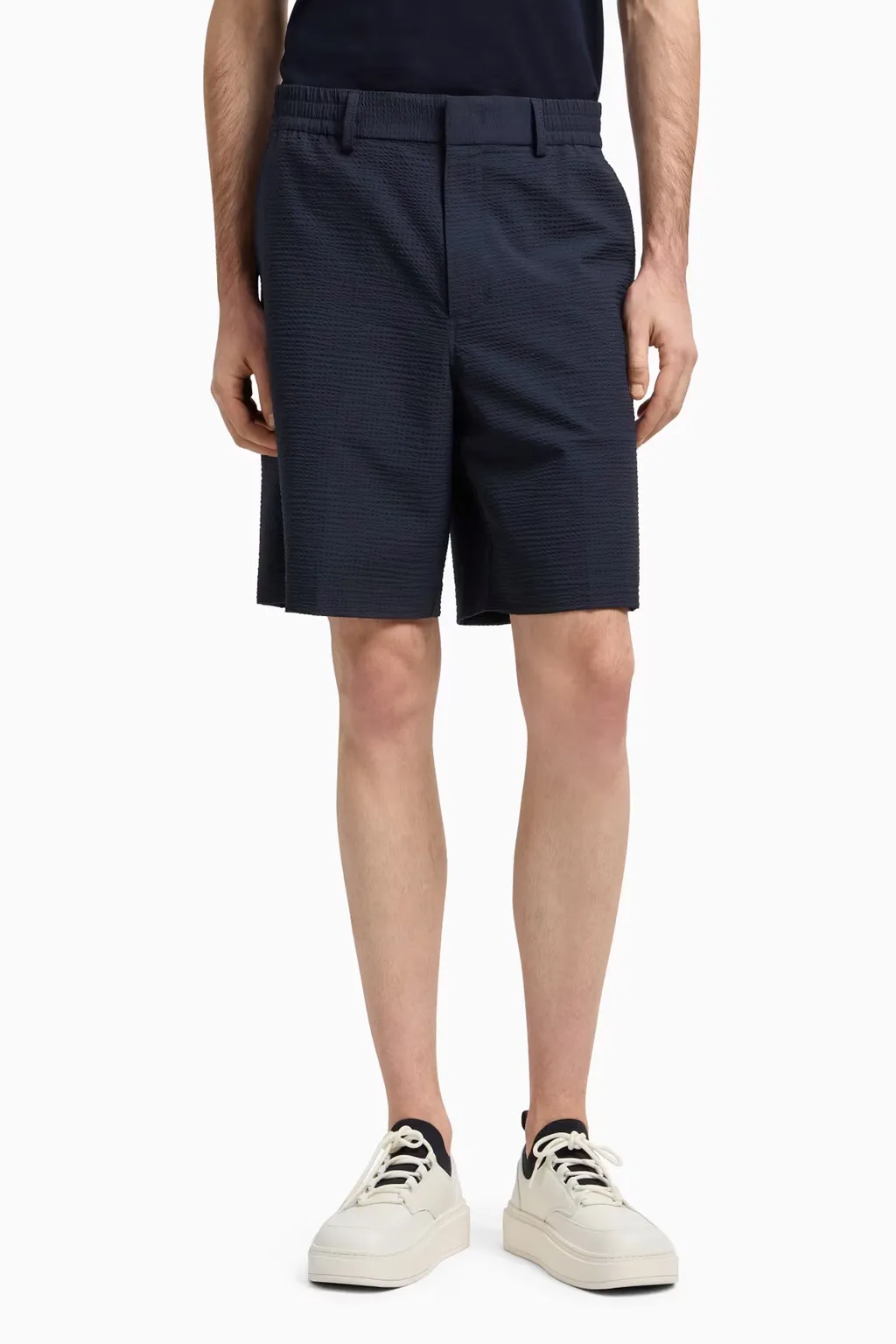 Seersucker Elastic-Waist Shorts