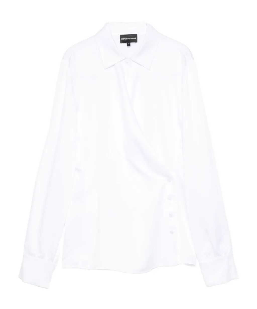 Wrap-Front Button-Detail Blouse