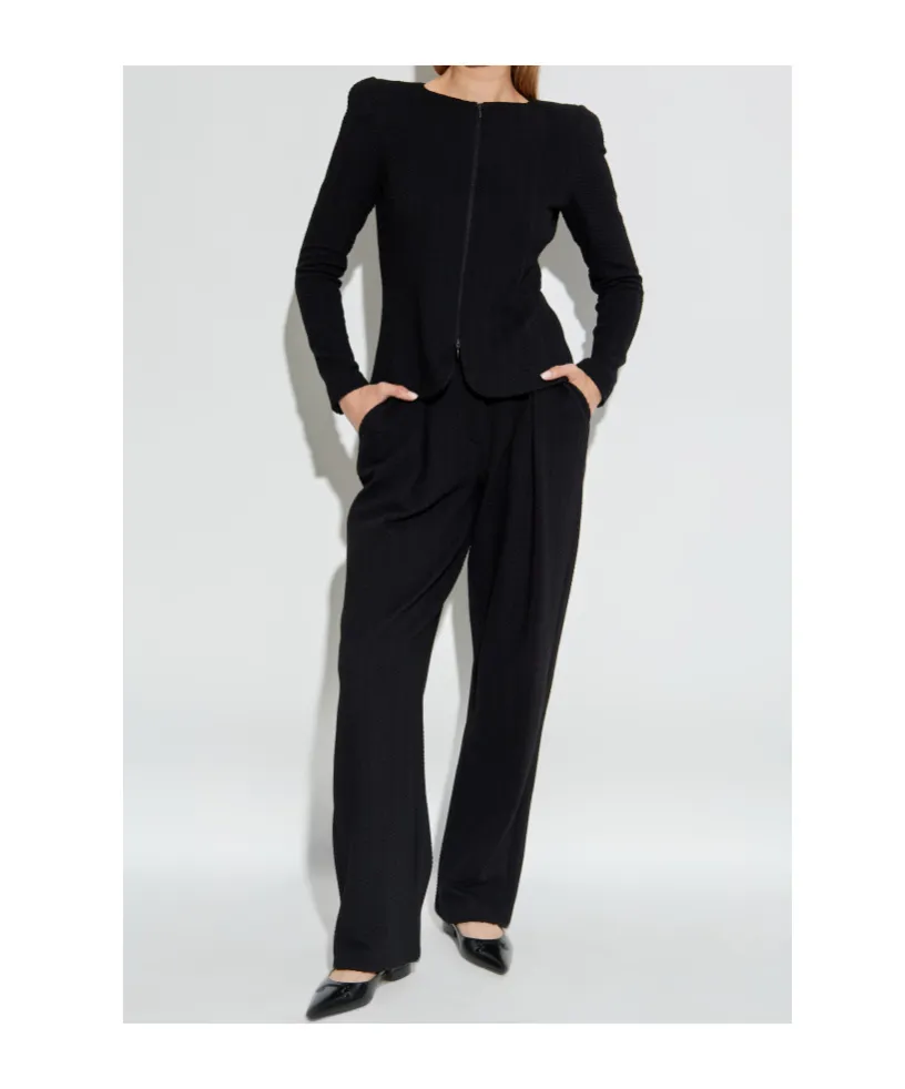 Chevron-Motif Pleated Straight Trousers