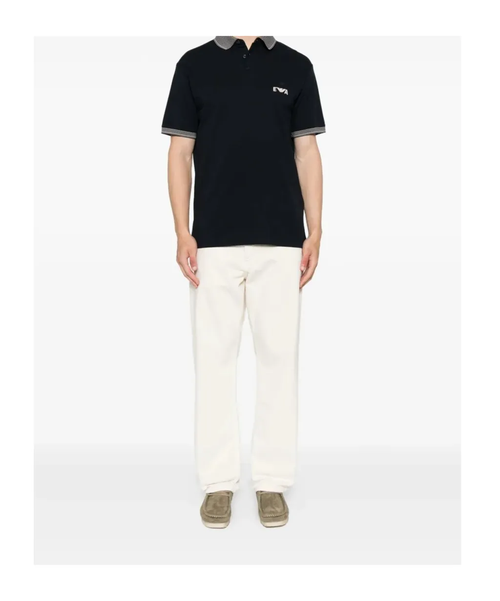 Eagle-Logo Striped-Collar Polo Shirt