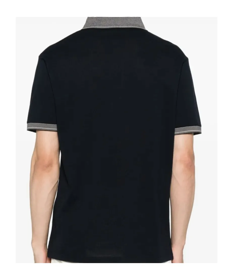 Eagle-Logo Striped-Collar Polo Shirt