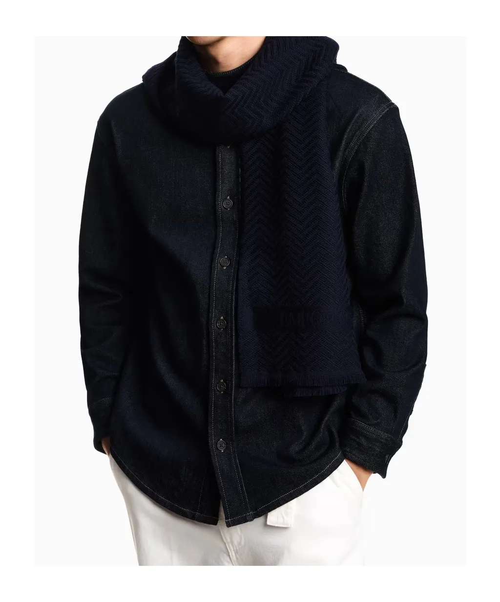 Herringbone-Pattern Wool Scarf