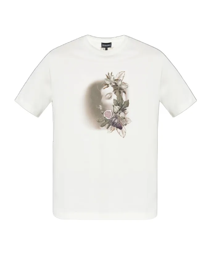 Floral-Embroidered Portrait T-Shirt